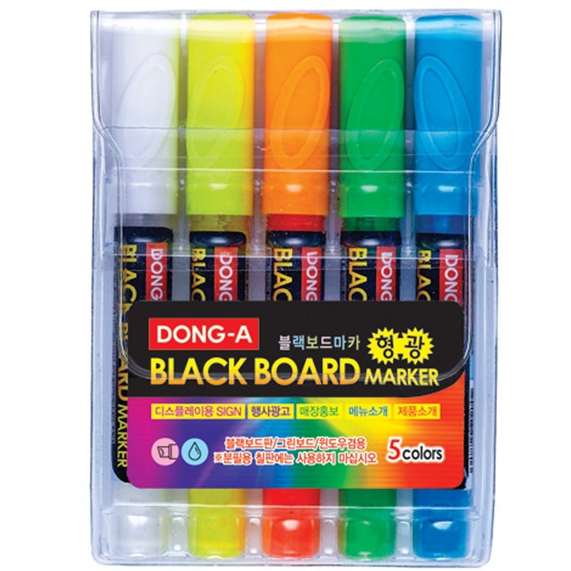 Dong-a 5 Color Fluorescent Neon Liquid Dry-erase Marker Pen Set for LED Black Menu Board,acrylic, Window (Green, Orange, White, Yellow, Blue) - Image 2